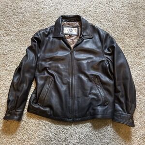 Vintage 90s Stone Mountain Leather Jacket Full Zip Bomber Men's Large Dark Brown